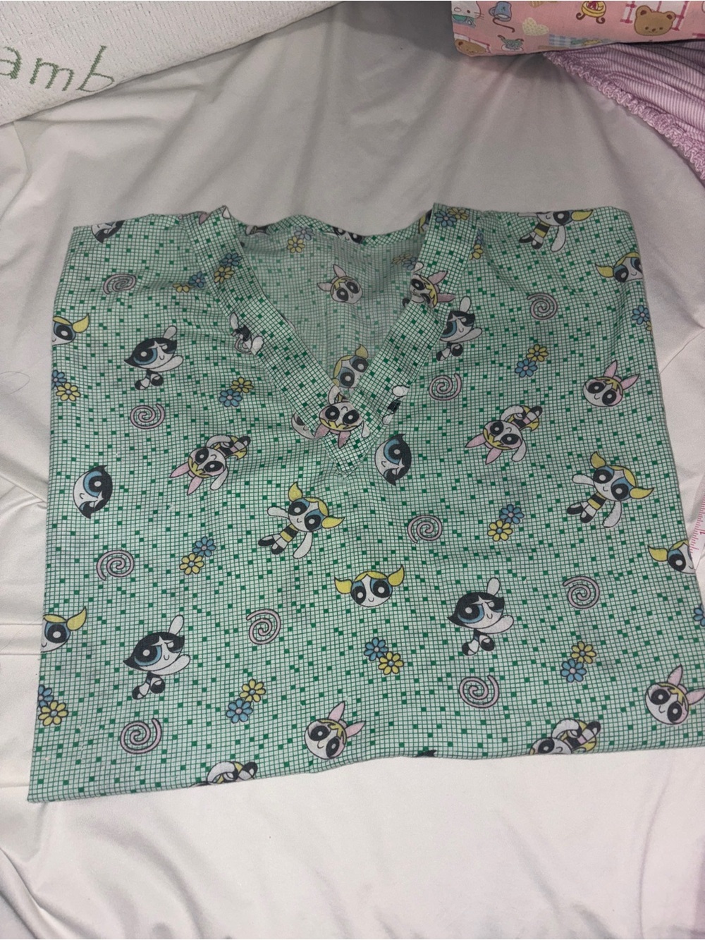 Y2K Powerpuff Girls Scrub Top Made with Vintage Fabric Handmade